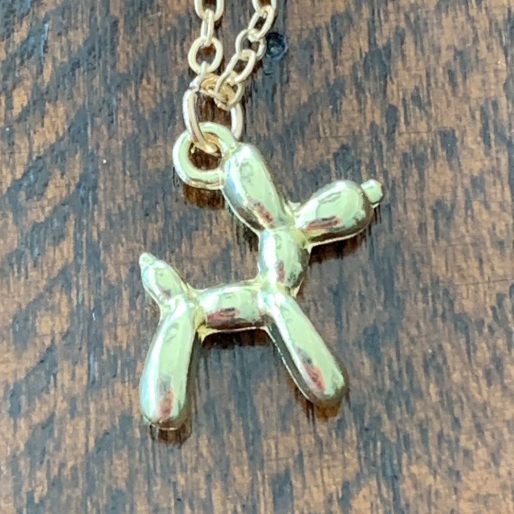 Gold Tone Balloon Dog Pendant Necklace Jeff Koons Pop Art Style